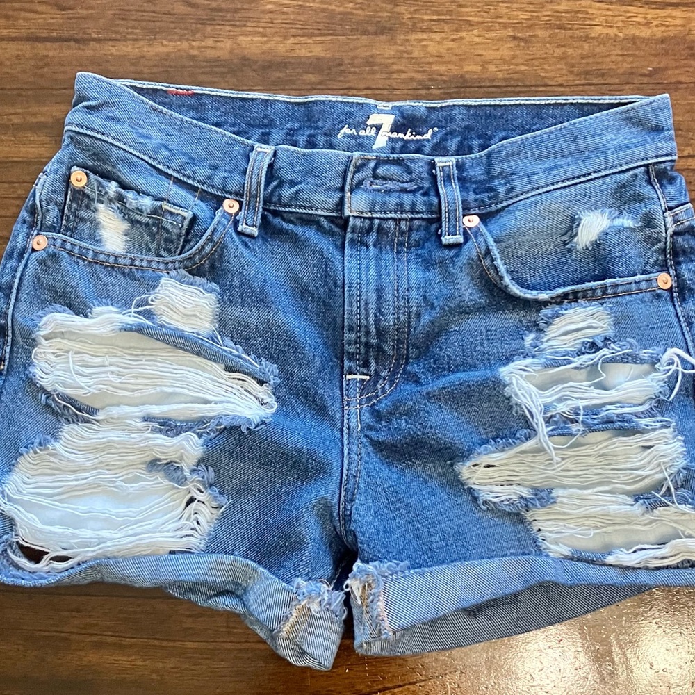 7 For All Mankind Distressed Tattered Shorts, Size 25